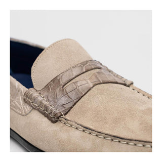 Zelli Italia Monza Men's Shoes Sand Calf-Skin Suede & Crocodile Skin Driver (ZEL1044)