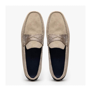 Zelli Italia Monza Men's Shoes Sand Calf-Skin Suede & Crocodile Skin Driver (ZEL1044)