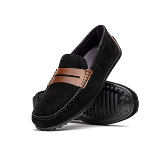 Zelli Italia Monza Men's Shoes Black & Chestnut Calf-Skin Suede Driver (ZEL1045)