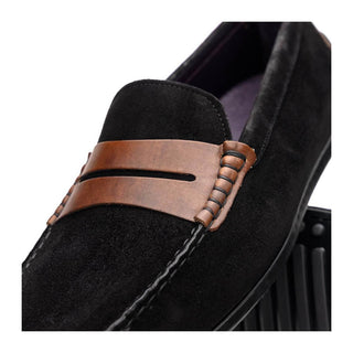 Zelli Italia Monza Men's Shoes Black & Chestnut Calf-Skin Suede Driver (ZEL1045)