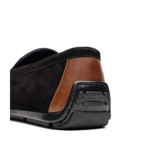 Zelli Italia Monza Men's Shoes Black & Chestnut Calf-Skin Suede Driver (ZEL1045)