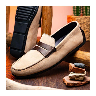 Zelli Italia Monza Men's Shoes Bone & Chestnut Calf-Skin Suede Driver (ZEL1045)