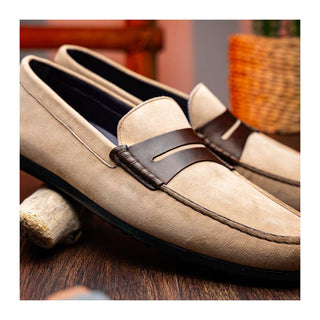 Zelli Italia Monza Men's Shoes Bone & Chestnut Calf-Skin Suede Driver (ZEL1045)