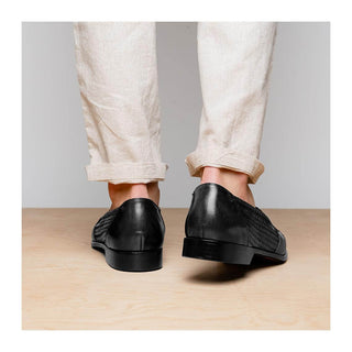 Zelli Italia Nicola Men's Shoes Black Woven Calf-Skin Leather Penny Loafer (ZEL1021)