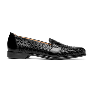 Zelli Italia Nicola Men's Shoes Black Woven Calf-Skin Leather Penny Loafer (ZEL1021)