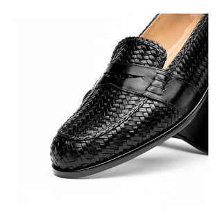 Zelli Italia Nicola Men's Shoes Black Woven Calf-Skin Leather Penny Loafer (ZEL1021)