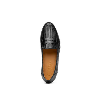 Zelli Italia Nicola Men's Shoes Black Woven Calf-Skin Leather Penny Loafer (ZEL1021)