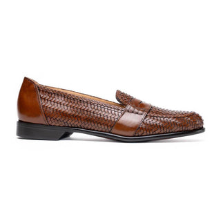 Zelli Italia Nicola Men's Shoes Cognac Woven Calf-Skin Leather Penny Loafer (ZEL1021)