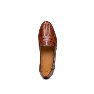 Zelli Italia Nicola Men's Shoes Cognac Woven Calf-Skin Leather Penny Loafer (ZEL1021)