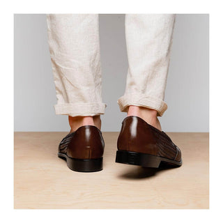 Zelli Italia Nicola Men's Shoes Brown Woven Calf-Skin Leather Penny Loafer (ZEL1021)