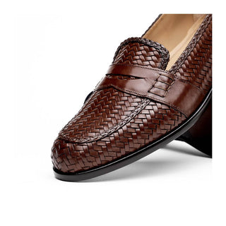 Zelli Italia Nicola Men's Shoes Brown Woven Calf-Skin Leather Penny Loafer (ZEL1021)