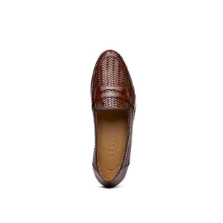 Zelli Italia Nicola Men's Shoes Brown Woven Calf-Skin Leather Penny Loafer (ZEL1021)