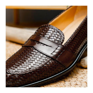 Zelli Italia Nicola Men's Shoes Brown Woven Calf-Skin Leather Penny Loafer (ZEL1021)