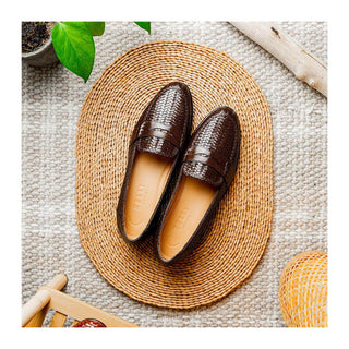 Zelli Italia Nicola Men's Shoes Brown Woven Calf-Skin Leather Penny Loafer (ZEL1021)