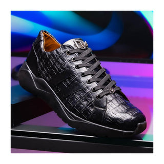 Marco Di Milano Nino Men's Shoes Black Genuine Caiman Crocodile Fashion Sneaker (MDM1108)