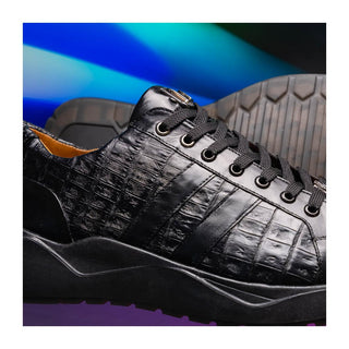 Marco Di Milano Nino Men's Shoes Black Genuine Caiman Crocodile Fashion Sneaker (MDM1108)