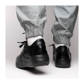 Marco Di Milano Nino Men's Shoes Black Genuine Caiman Crocodile Fashion Sneaker (MDM1108)