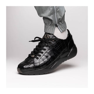 Marco Di Milano Nino Men's Shoes Black Genuine Caiman Crocodile Fashion Sneaker (MDM1108)