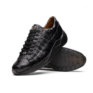 Marco Di Milano Nino Men's Shoes Black Genuine Caiman Crocodile Fashion Sneaker (MDM1108)