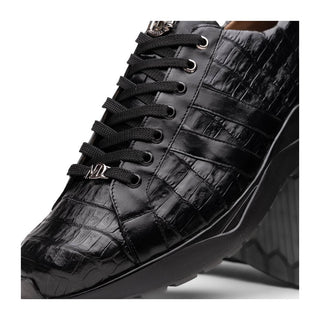 Marco Di Milano Nino Men's Shoes Black Genuine Caiman Crocodile Fashion Sneaker (MDM1108)