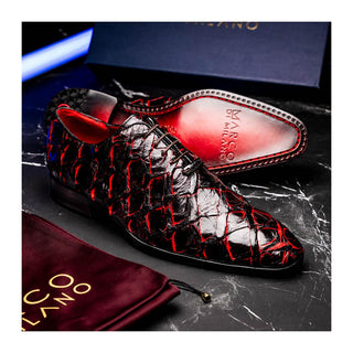 Marco Di Milano Olivieri Men's Shoes Blackcherry Exotic Pirarucu Skin Oxford (MDM1248)