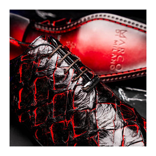 Marco Di Milano Olivieri Men's Shoes Blackcherry Exotic Pirarucu Skin Oxford (MDM1248)