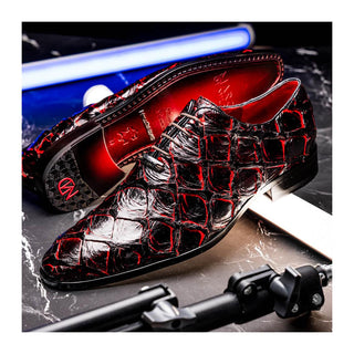 Marco Di Milano Olivieri Men's Shoes Blackcherry Exotic Pirarucu Skin Oxford (MDM1248)