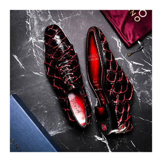 Marco Di Milano Olivieri Men's Shoes Blackcherry Exotic Pirarucu Skin Oxford (MDM1248)
