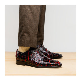 Marco Di Milano Olivieri Men's Shoes Blackcherry Exotic Pirarucu Skin Oxford (MDM1248)