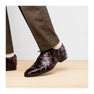Marco Di Milano Olivieri Men's Shoes Blackcherry Exotic Pirarucu Skin Oxford (MDM1248)