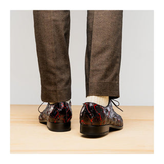 Marco Di Milano Olivieri Men's Shoes Blackcherry Exotic Pirarucu Skin Oxford (MDM1248)