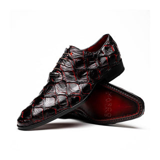 Marco Di Milano Olivieri Men's Shoes Blackcherry Exotic Pirarucu Skin Oxford (MDM1248)
