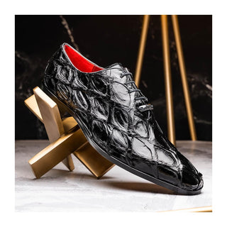 Marco Di Milano Olivieri Men's Shoes Black Exotic Pirarucu Leather Whole cut Oxfords (MDM1201)
