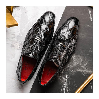 Marco Di Milano Olivieri Men's Shoes Black Exotic Pirarucu Leather Whole cut Oxfords (MDM1201)