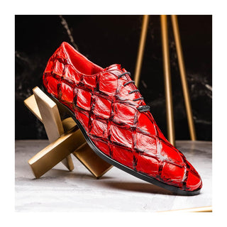 Marco Di Milano Olivieri Men's Shoes Red Exotic Pirarucu Leather Whole cut Oxfords (MDM1028)