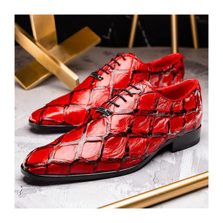 Marco Di Milano Olivieri Men's Shoes Red Exotic Pirarucu Leather Whole cut Oxfords (MDM1028)