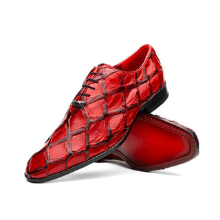 Marco Di Milano Olivieri Men's Shoes Red Exotic Pirarucu Leather Whole cut Oxfords (MDM1028)