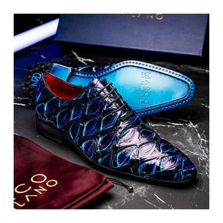 Marco Di Milano Olivieri Men's Shoes Royal Blue Exotic Pirarucu Skin Oxford (MDM1249)