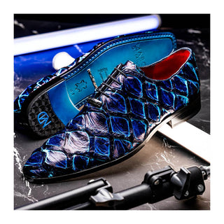 Marco Di Milano Olivieri Men's Shoes Royal Blue Exotic Pirarucu Skin Oxford (MDM1249)