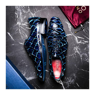 Marco Di Milano Olivieri Men's Shoes Royal Blue Exotic Pirarucu Skin Oxford (MDM1249)
