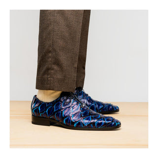 Marco Di Milano Olivieri Men's Shoes Royal Blue Exotic Pirarucu Skin Oxford (MDM1249)