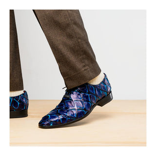 Marco Di Milano Olivieri Men's Shoes Royal Blue Exotic Pirarucu Skin Oxford (MDM1249)