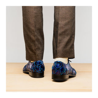 Marco Di Milano Olivieri Men's Shoes Royal Blue Exotic Pirarucu Skin Oxford (MDM1249)