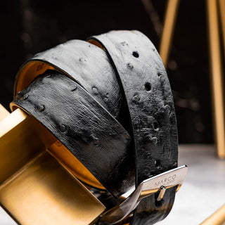 Marco Di Milano Domenico Men's Black Genuine Ostrich Skin Belts (MDMB1047)