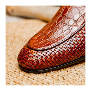 Zelli Italia Palio Men’s Shoes Cognac Crocodile & Woven Calf-Skin Leather Loafer (ZEL1017)