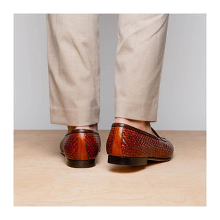 Zelli Italia Palio Men’s Shoes Cognac Crocodile & Woven Calf-Skin Leather Loafer (ZEL1017)