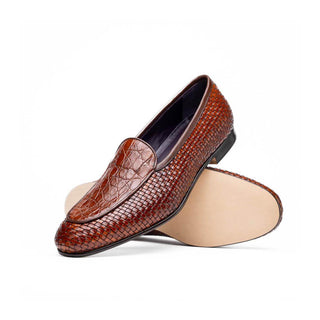 Zelli Italia Palio Men’s Shoes Cognac Crocodile & Woven Calf-Skin Leather Loafer (ZEL1017)