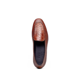 Zelli Italia Palio Men’s Shoes Cognac Crocodile & Woven Calf-Skin Leather Loafer (ZEL1017)