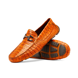 Marco Di Milano Parma Men's Shoes Exotic Brandy Crocodile Moccasin Driver Horsebit Loafers (MDM1187)