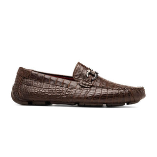 Marco Di Milano Parma Men's Shoes Brown Exotic Crocodile Moccasin Driver Horsebit Loafers (MDM1187)